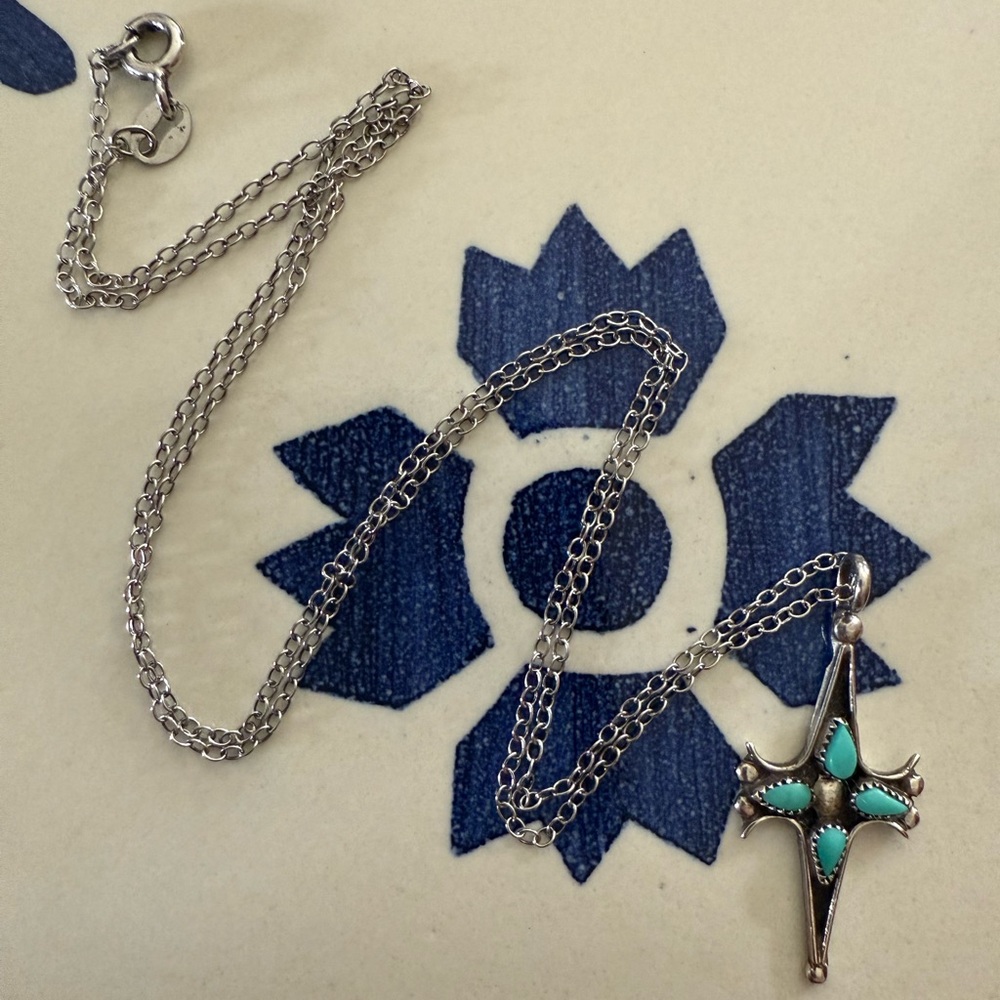 925 Turquoise Cross Pendant Necklace
